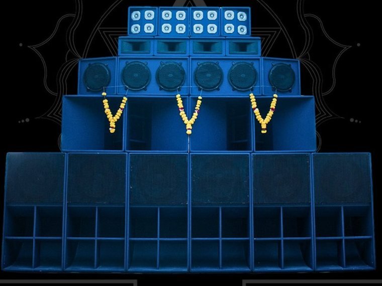 The Ananda Tandava six-scoop sound system, hand-built in Goa